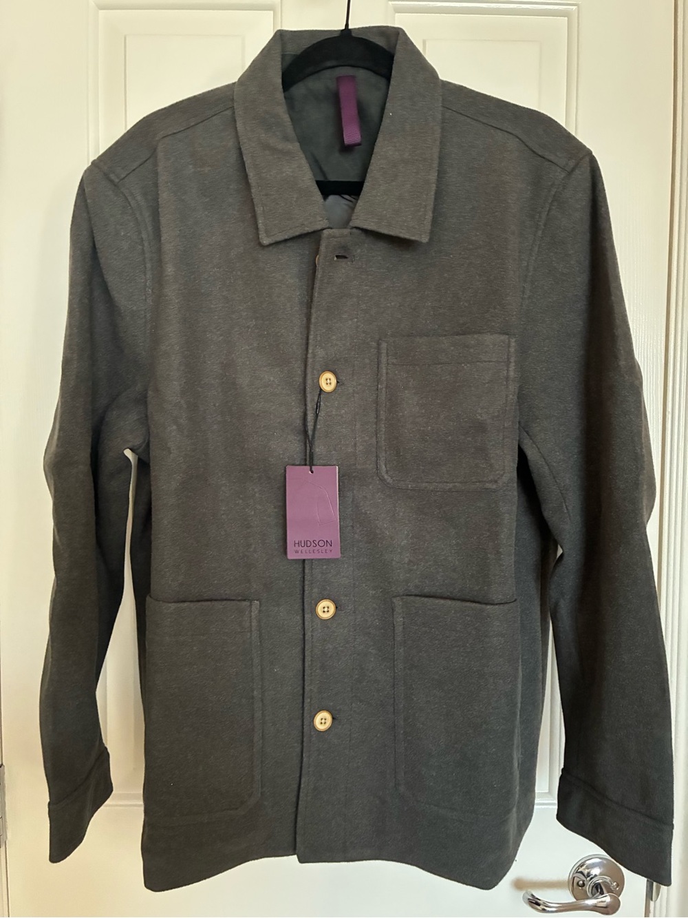 Hudson Jeans Men’s Charcoal Gray Button-Front Shirt Jacket